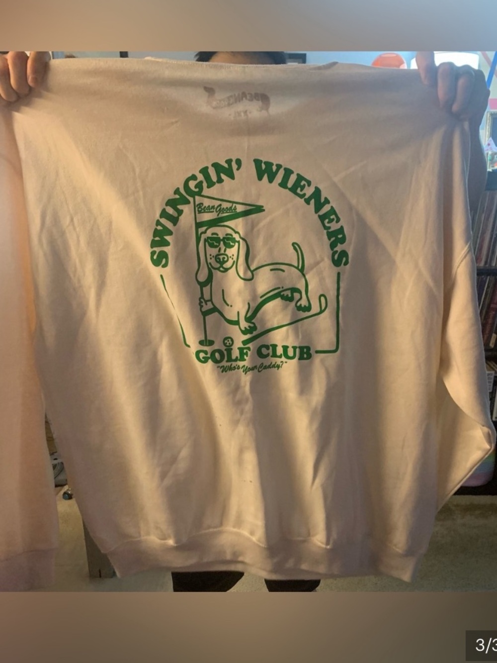 Bean Goods Swingin' Wieners Golf Club Graphic Sweatshirt - Cream/Green